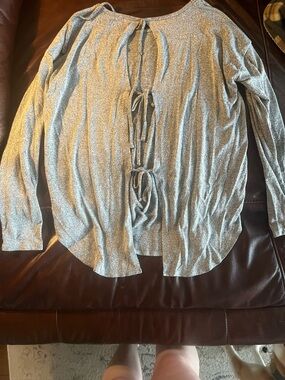 aerie Heathered Gray Open-Back Tie long sleeve